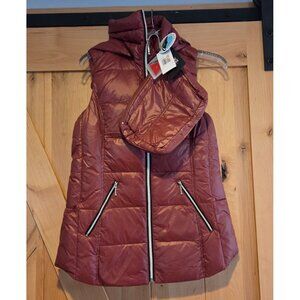 NEW! Women Sz S MY ANORAK Nylon Duck Down Vest Spring w/Pouch Removable Hood